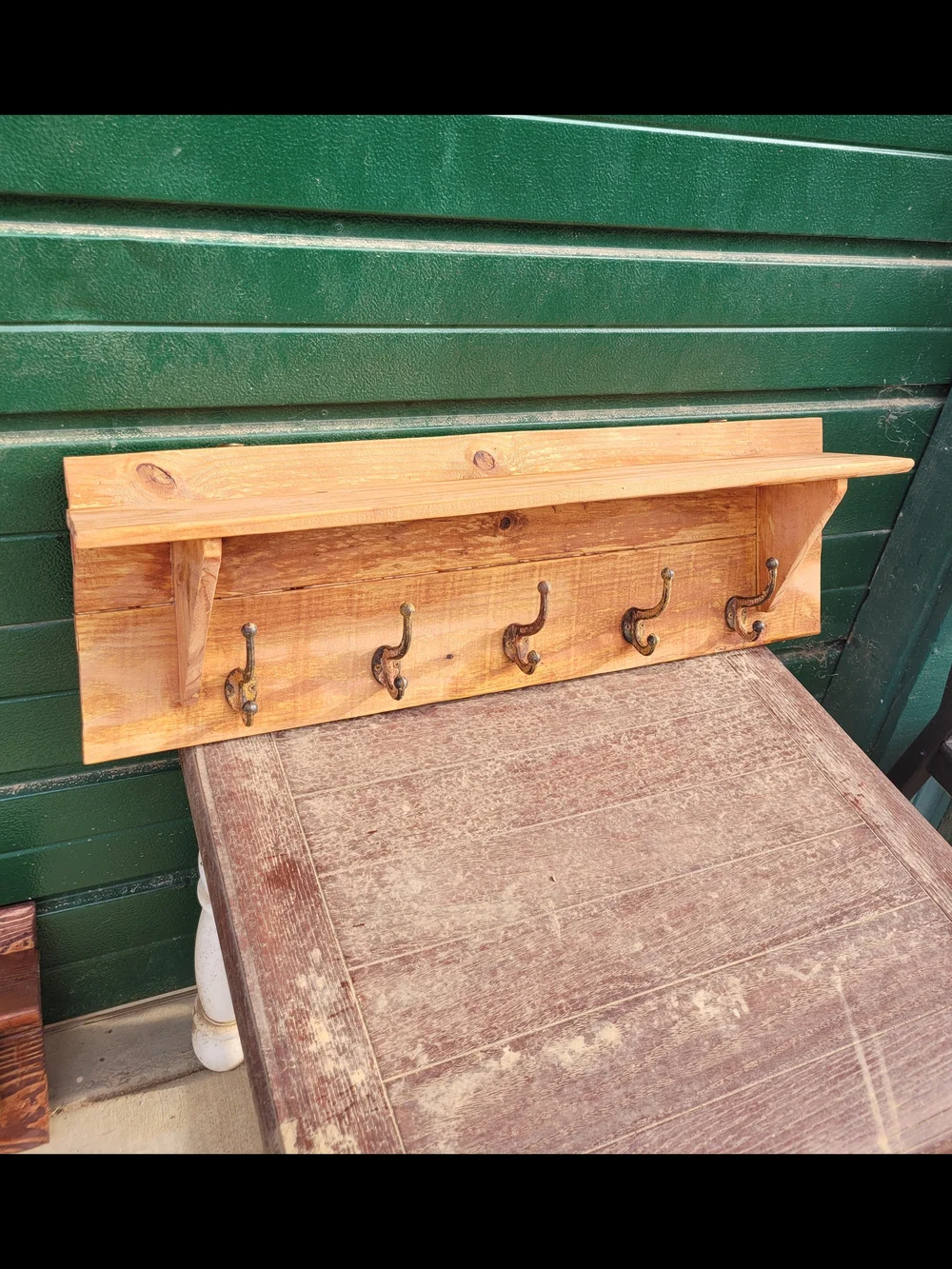 Handcrafted Rustic Farmhouse Wall-Mounted Coat Rack with Integrated Shelf
